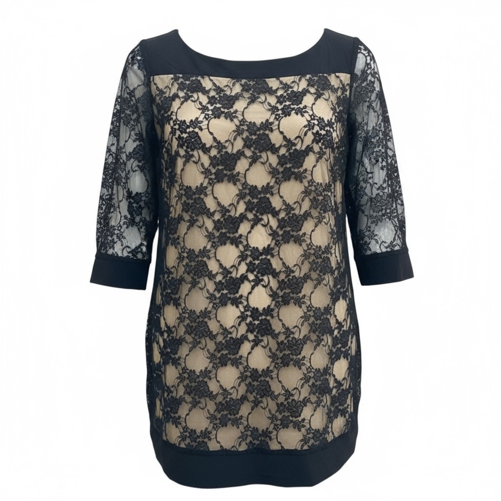 New Directions Black Lace 3/4 Sleeve Blouse – NWOT